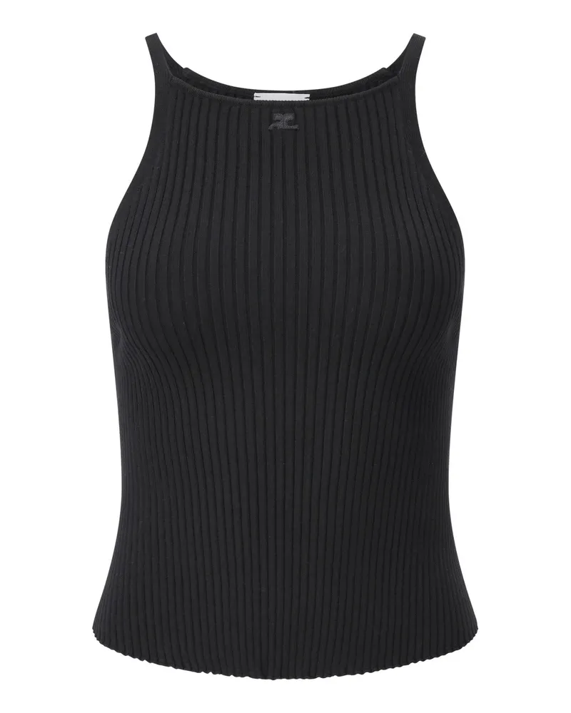Courrèges Geripptes Top mit Logo Schwarz