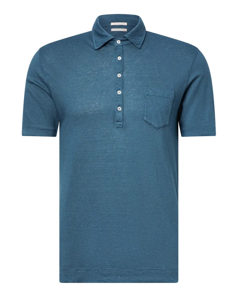 Massimo Alba Poloshirt aus Leinenmix Blau