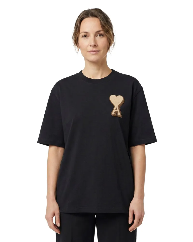 AMI Paris Oversized T-Shirt mit Logopatch Schwarz