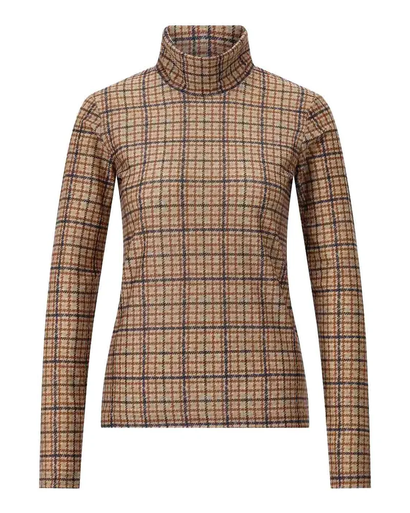 Caliban Slim-Fit Langarmshirt mit Stehkragen Braun