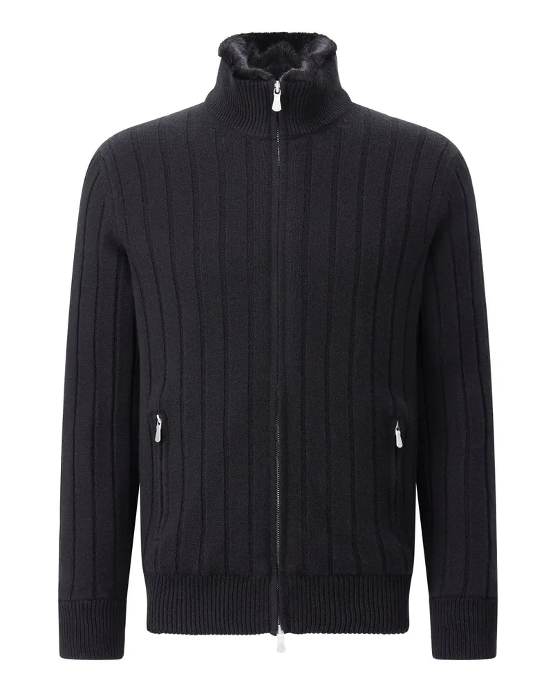 Gran Sasso Kaschmirjacke mit Kunstpelz-Futter Schwarz