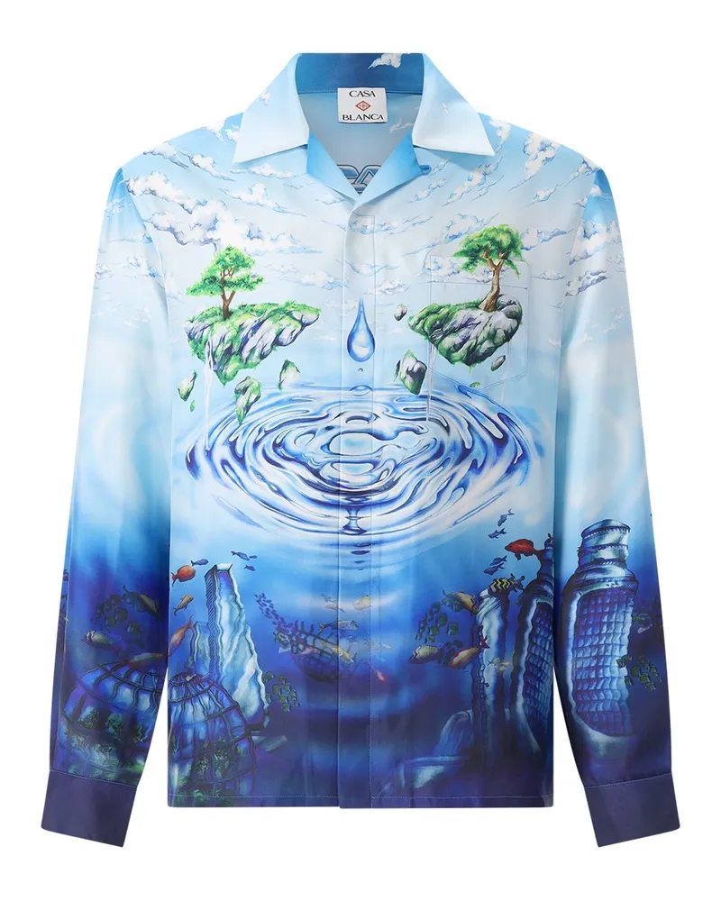Casablanca Paris Seidenhemd mit Print Hellblau