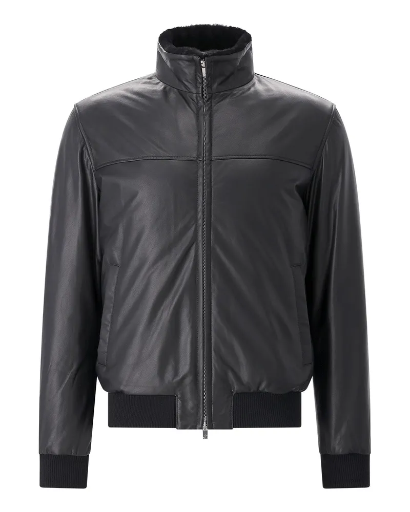 Tombolini Lederjacke mit Fellkragen Schwarz