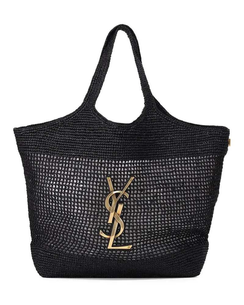 Saint Laurent Shopper Icare aus Raffia Schwarz