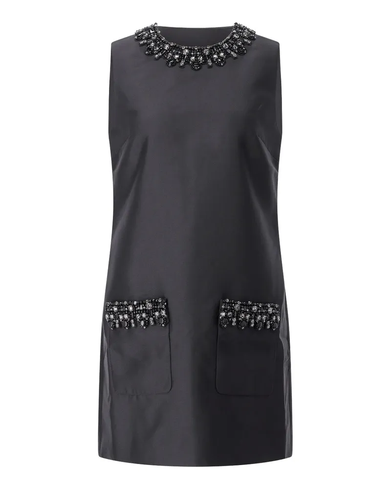 Self-Portrait Minikleid mit Schmuckkragen Schwarz