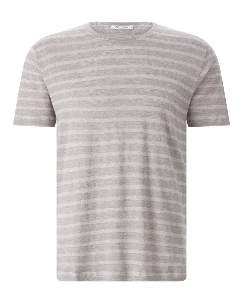 Stefan Brandt Gestreiftes T-Shirt Enno aus Leinen Grau