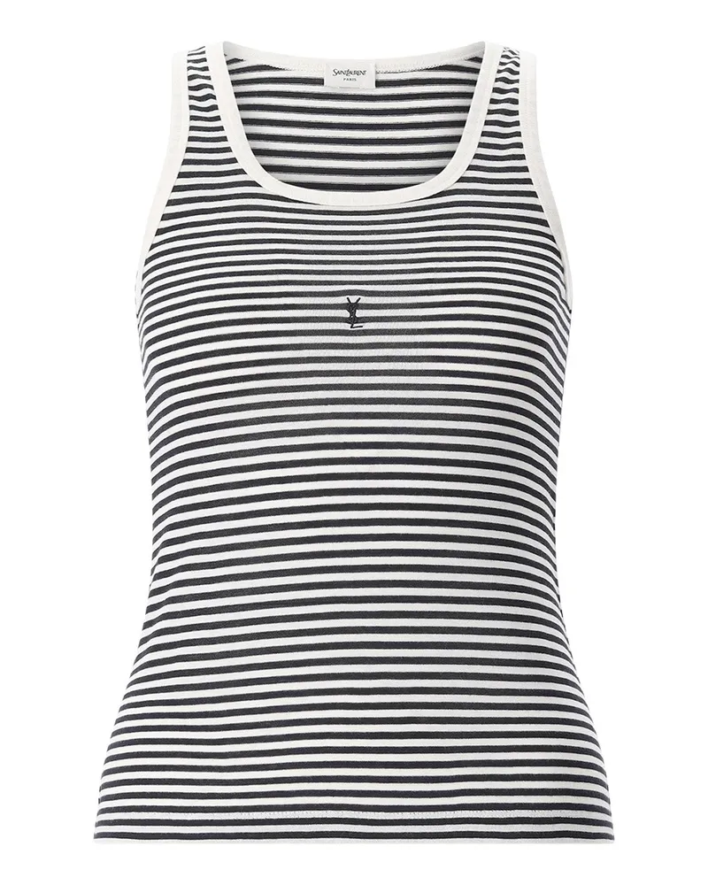 Saint Laurent Gestreiftes Top mit Logo Schwarz