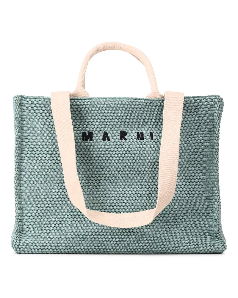 Marni Große Tote Bag in Bast-Optik Türkis
