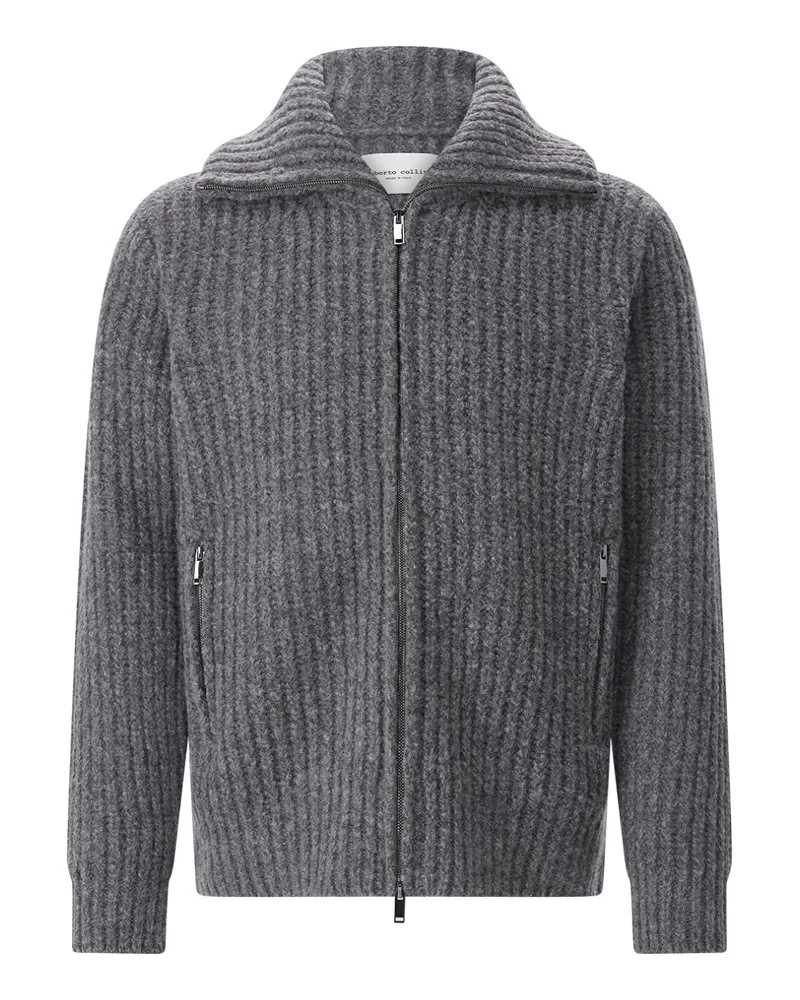 Roberto Collina Strickjacke aus Woll-Mix Anthrazit