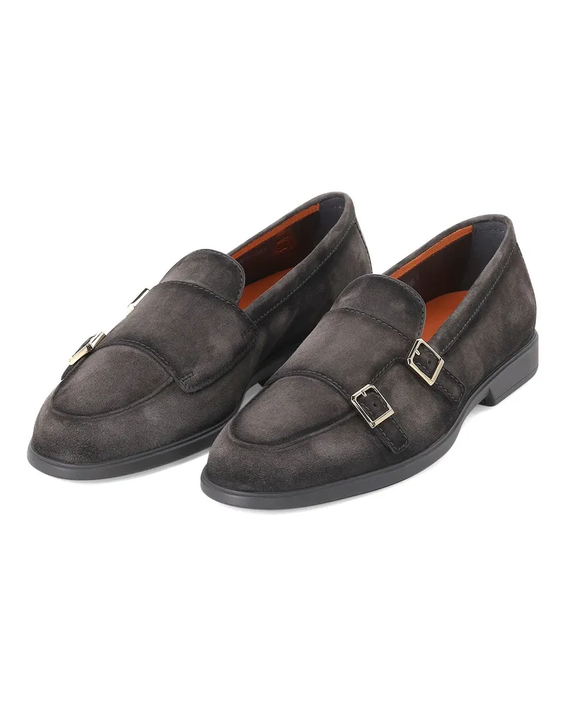 Santoni Doppel-Monkstraps aus Veloursleder Dunkelgrau