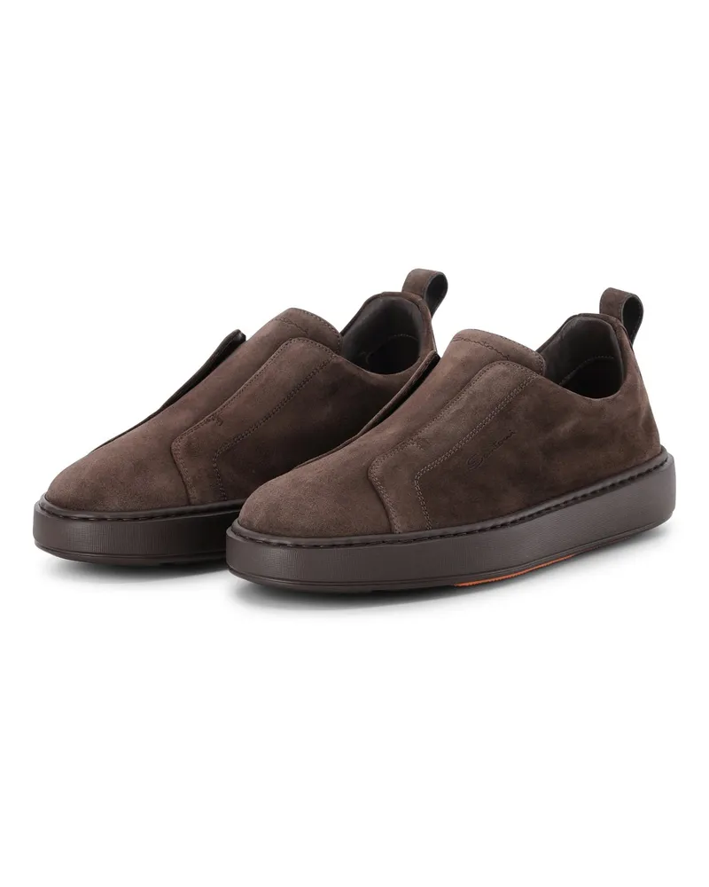 Santoni Slip-on Sneakers aus Veloursleder Dunkelbraun