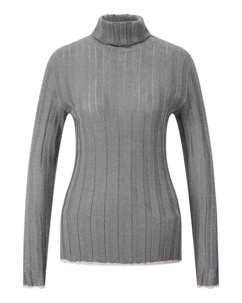 Fabiana Filippi Glitzer-Langarmshirt mit Rollkragen Silber