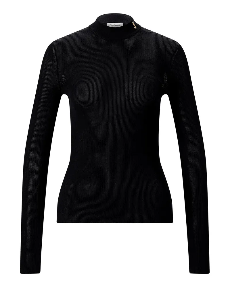 Saint Laurent Gerippter Pullover aus Seide Schwarz