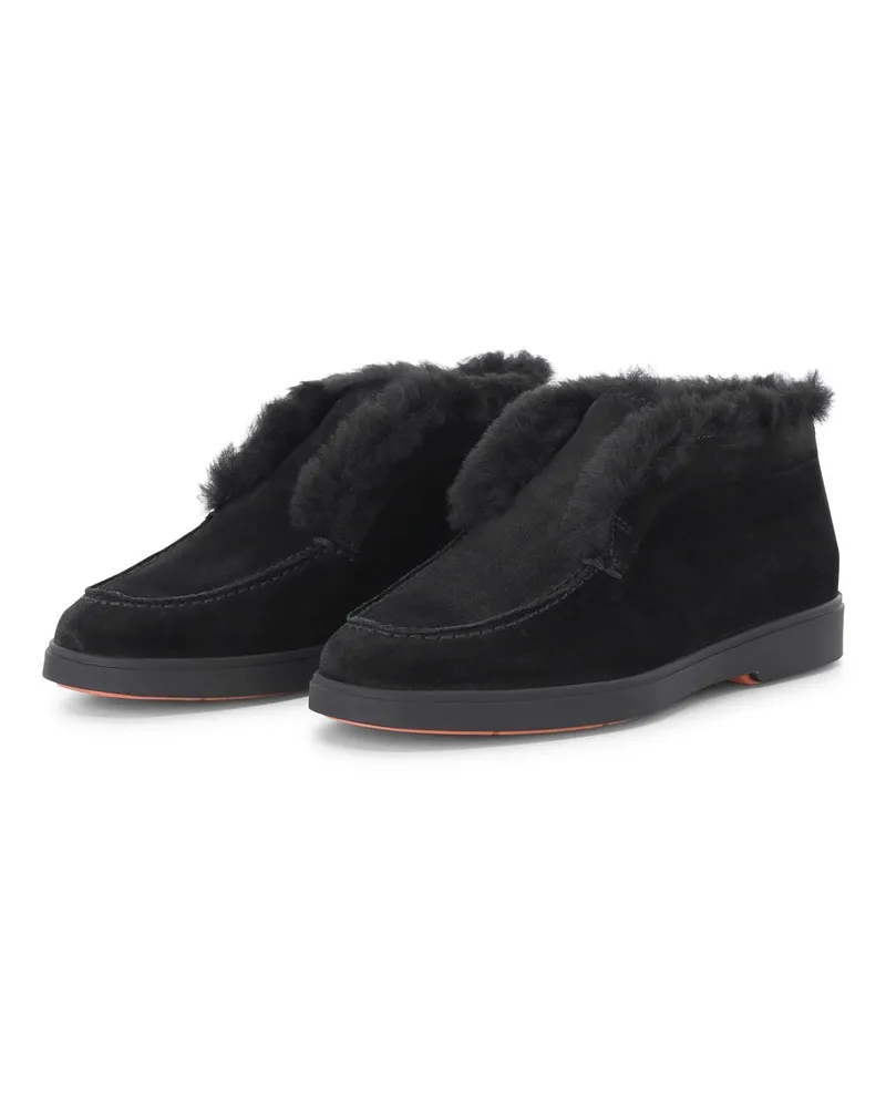 Santoni Desert Boot aus Veloursleder mit Pelzfutter Schwarz