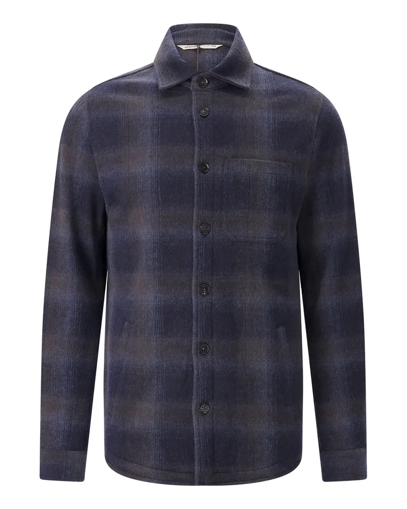 Maurizio Baldassari Kariertes Overshirt aus Wolle Dunkelblau