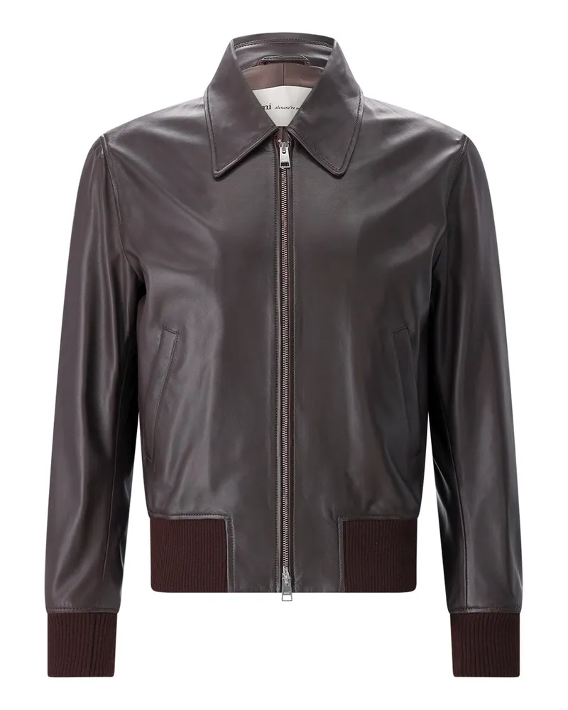 AMI Paris Jacke aus Leder Dunkelbraun