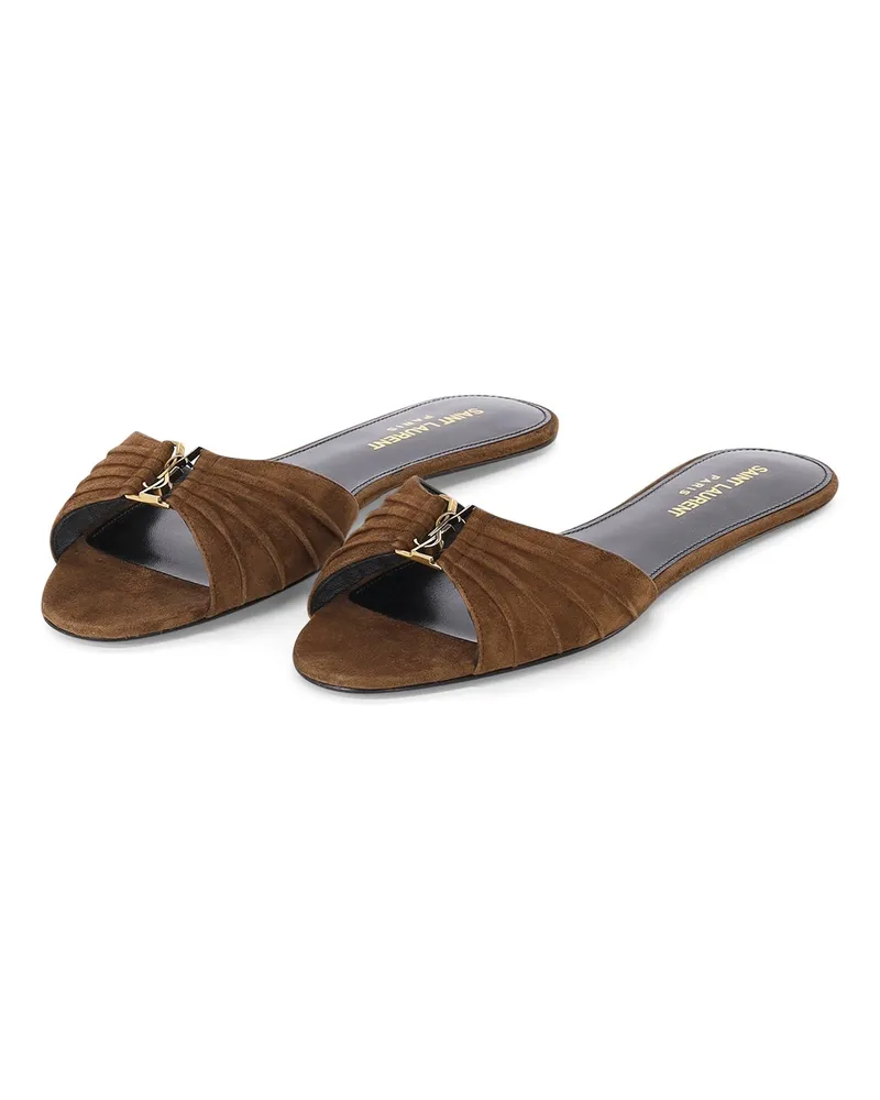 Saint Laurent Pantoletten aus Veloursleder Braun
