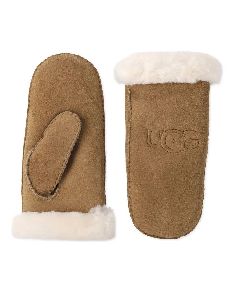 UGG Veloursleder Fäustlinge mit Logo Braun