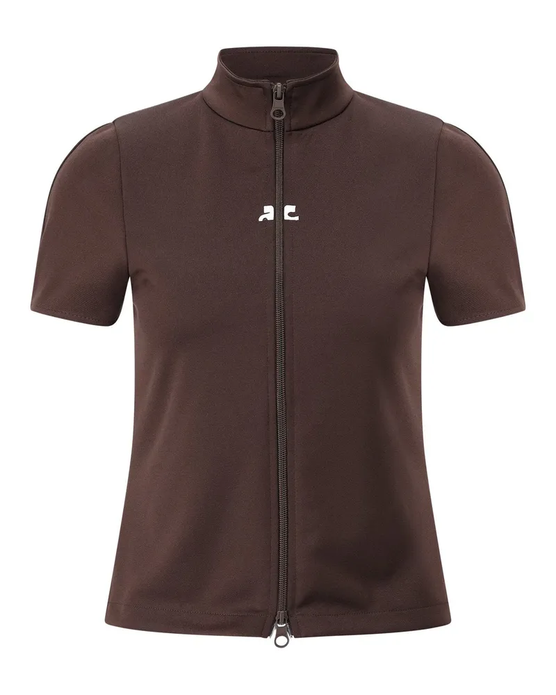 Courrèges Shirt mit Reißverschluss Dunkelbraun