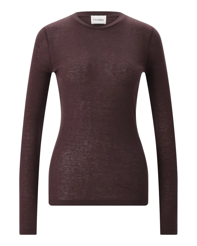 Closed Langarmshirt aus Woll-Mix Dunkelbraun