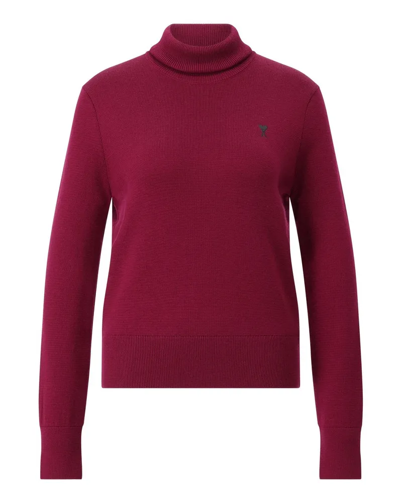 AMI Paris Rollkragenpullover mit Logo Dunkelrot