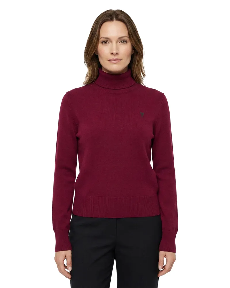 AMI Paris Rollkragenpullover mit Logo Dunkelrot