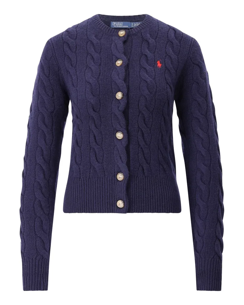 Ralph Lauren Strickjacke aus Zopfstrick Dunkelblau