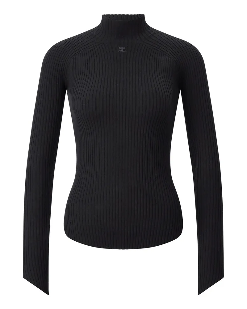 Courrèges Gerippter Pullover mit Turtleneck Schwarz