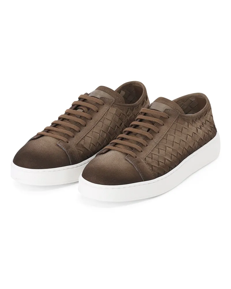 Santoni Sneakers aus geflochtenem Leder Dunkelbraun
