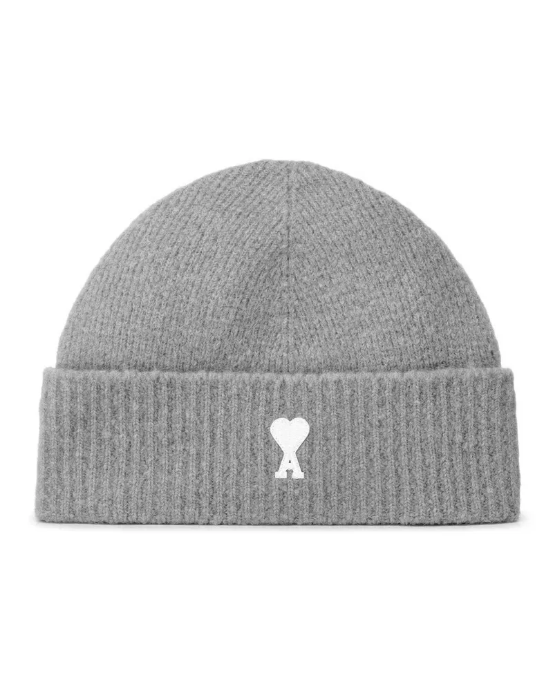 AMI Paris Strickmütze mit Logo Grau