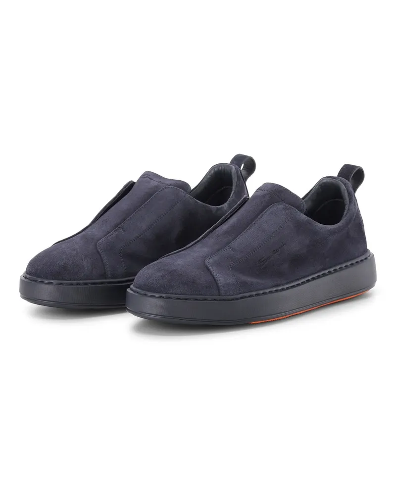 Santoni Slip-On-Sneaker aus Veloursleder Dunkelblau