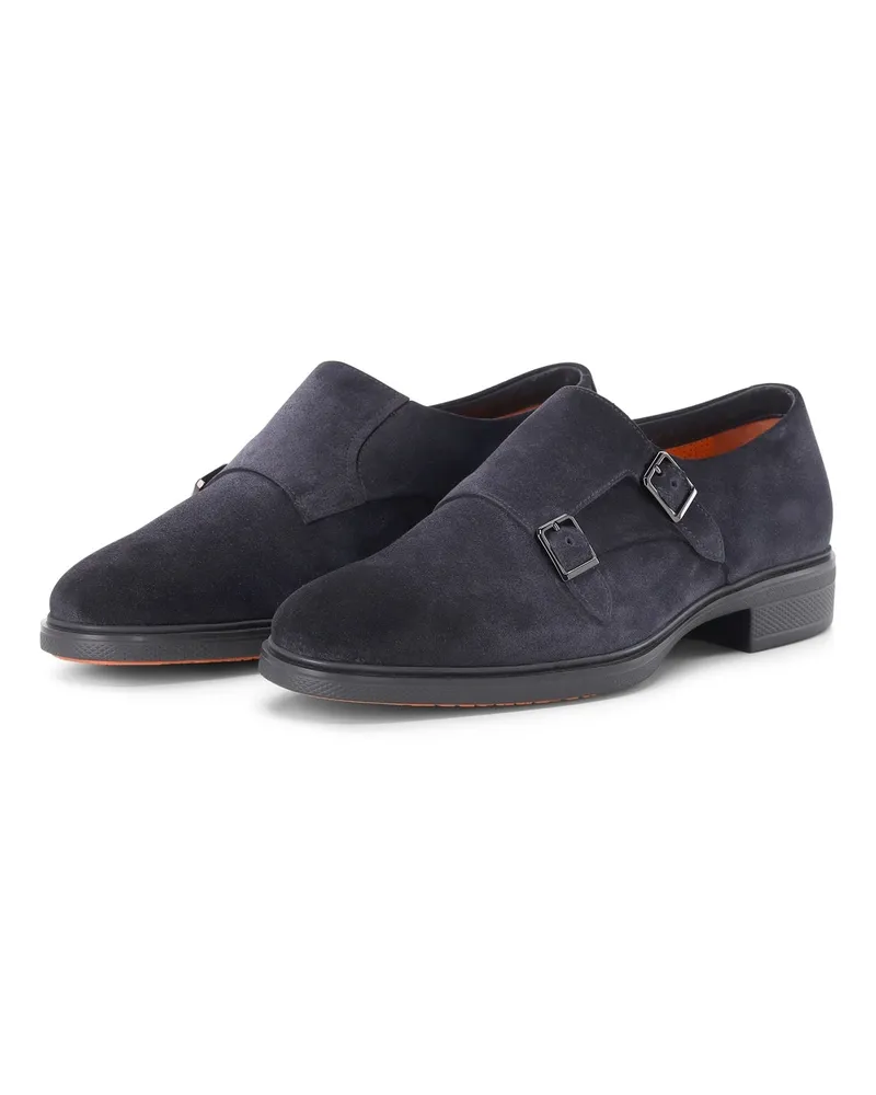 Santoni Veloursleder Monks mit Schnallen Dunkelblau