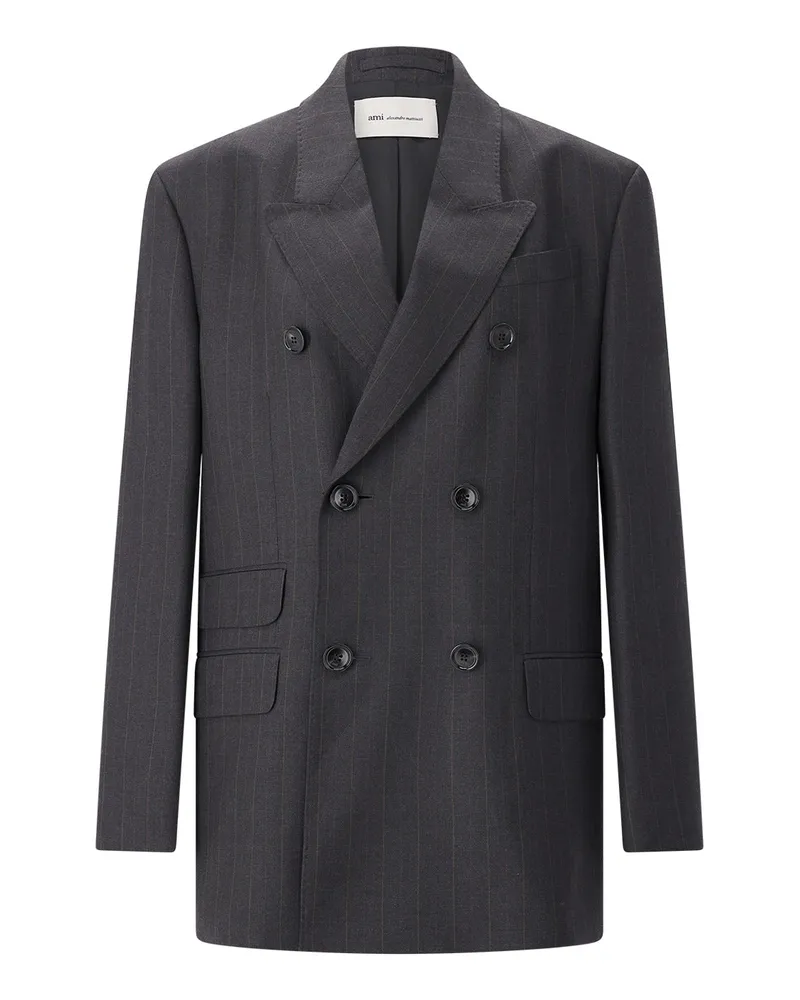 AMI Paris Zweireihiger Blazer aus Wolle Anthrazit