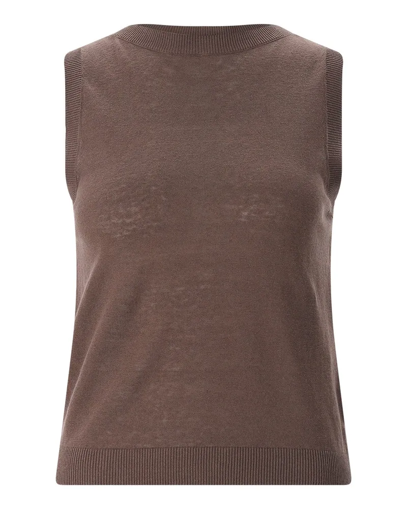 Max Mara Top aus Seide & Leinen Braun