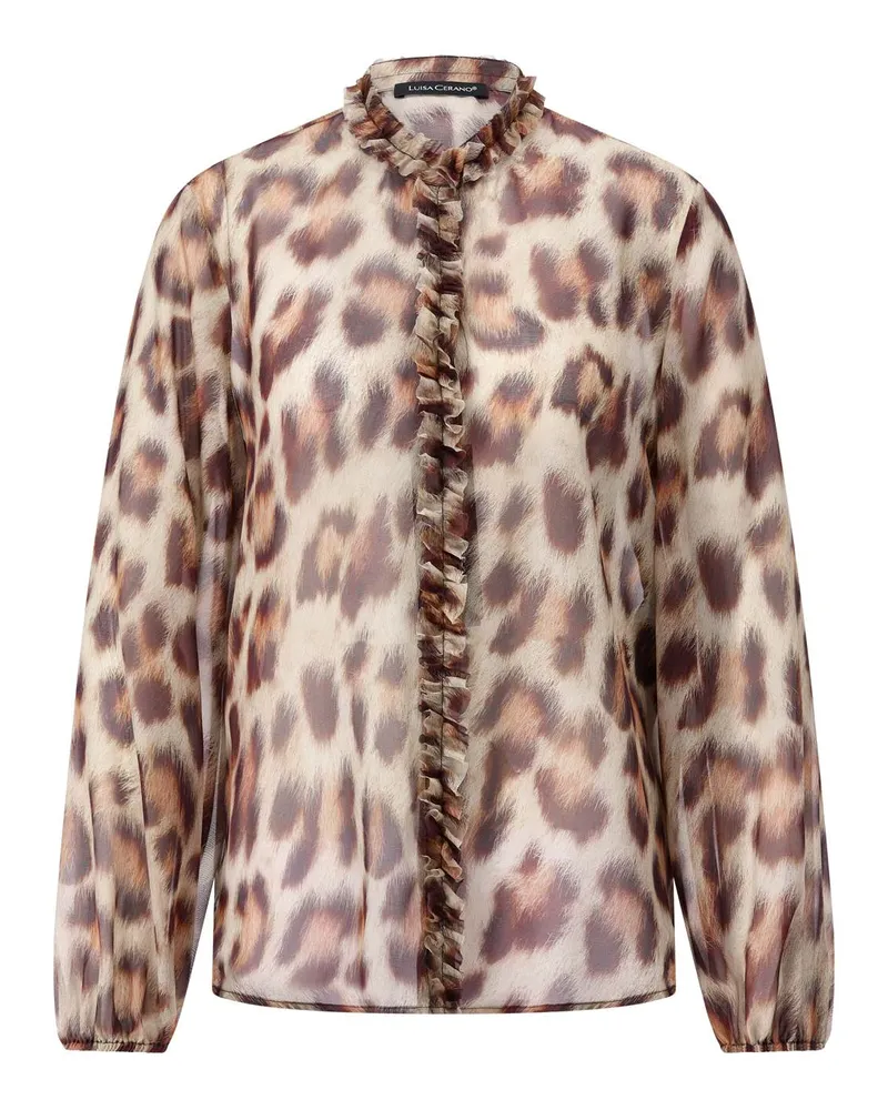 Luisa Cerano Seidenbluse mit Animalprint Braun