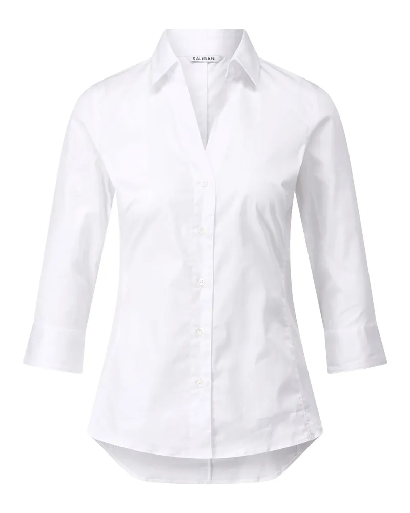Caliban Baumwollbluse mit tiefem Ausschnitt Weiß