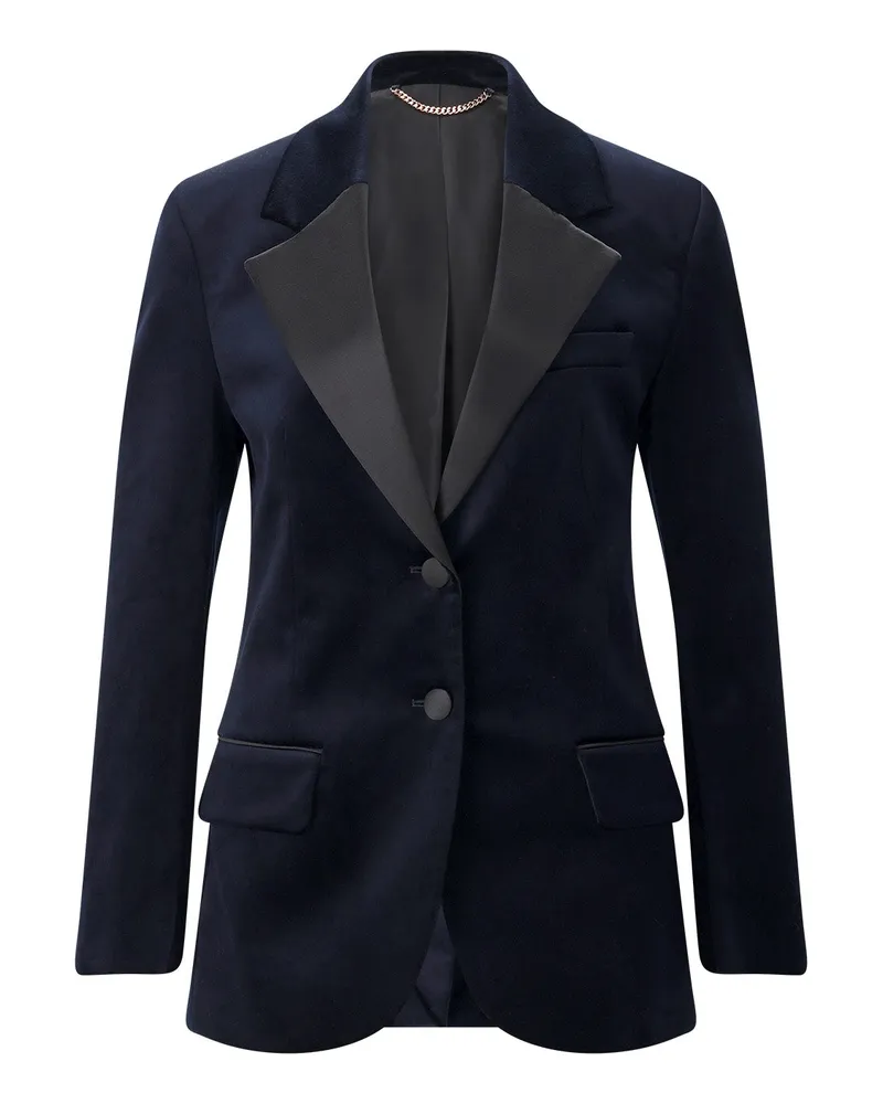Victoria Beckham Samtblazer Single Breasted aus Baumwoll-Mix Navy
