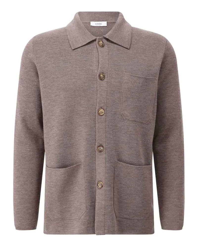 Eton Hemdjacke aus Strick Braun
