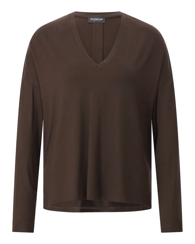 Dondup Langarmshirt mit V-Ausschnitt Dunkelbraun