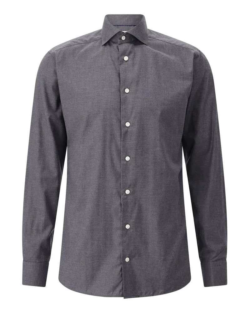 Eton Slim-Fit Flanellhemd aus Baumwolle Dunkelgrau