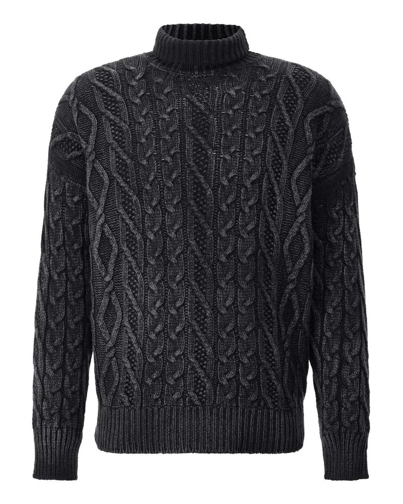 Avant Toi Rollkragenpullover aus Zopfstrick Schwarz