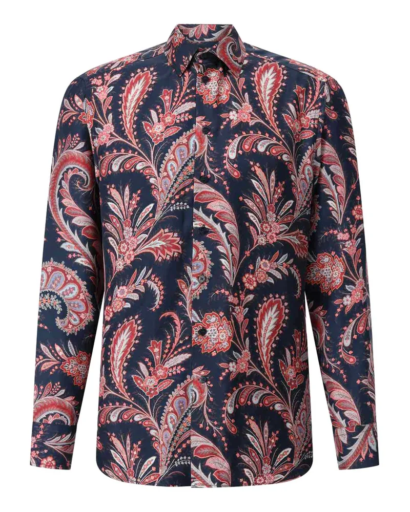 Etro Seidenhemd mit Paisley-Muster Dunkelblau