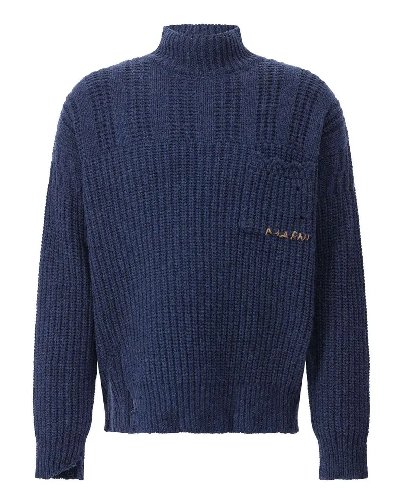 Marni Oversized Pullover aus Schurwolle Dunkelblau