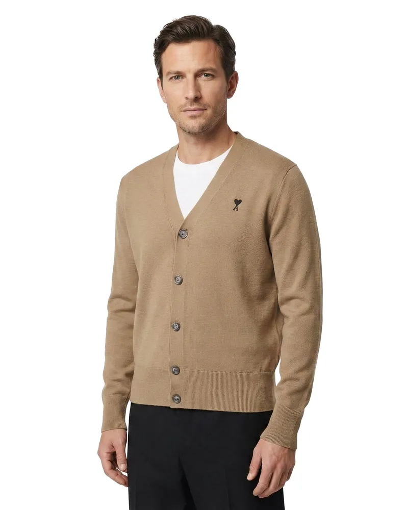 AMI Paris Cardigan aus Merinowolle Braun