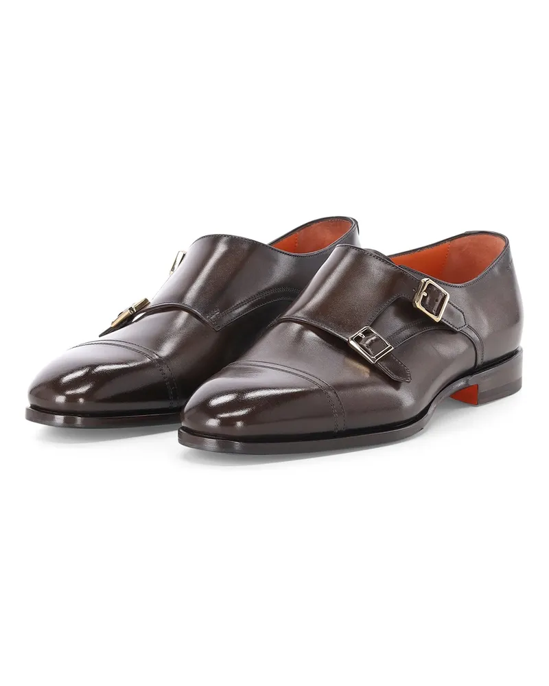 Santoni Doppel-Monkstraps aus Leder Dunkelbraun