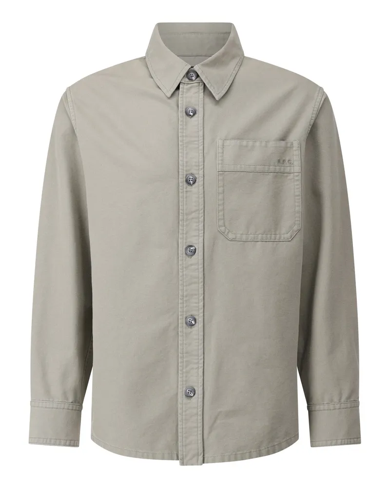 A.P.C. Overshirt mit dezentem Logo-Stick Graugrün