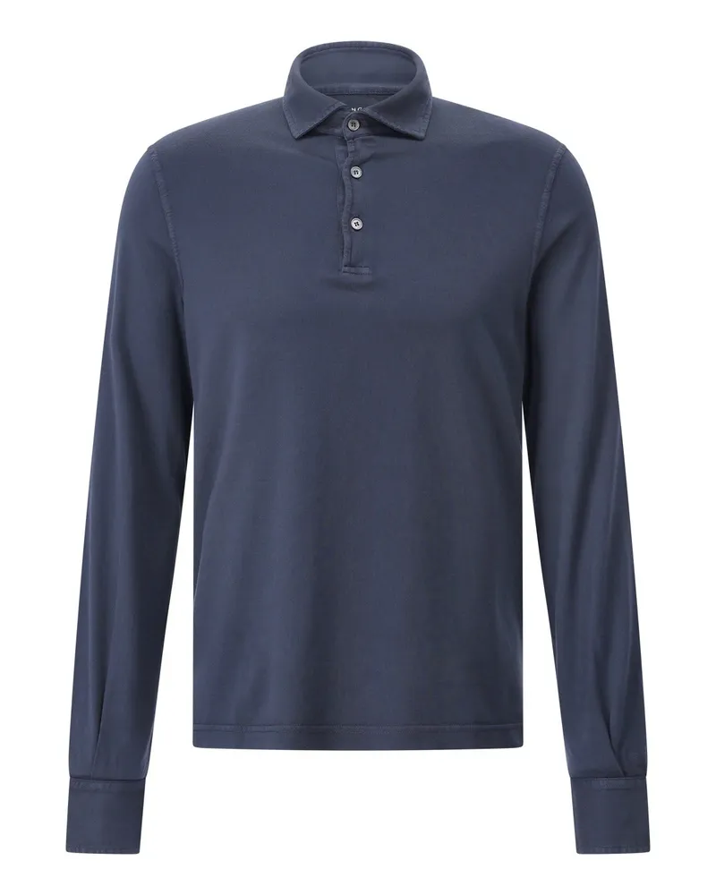 Fedeli Langarm-Poloshirt aus Baumwolle Dunkelblau