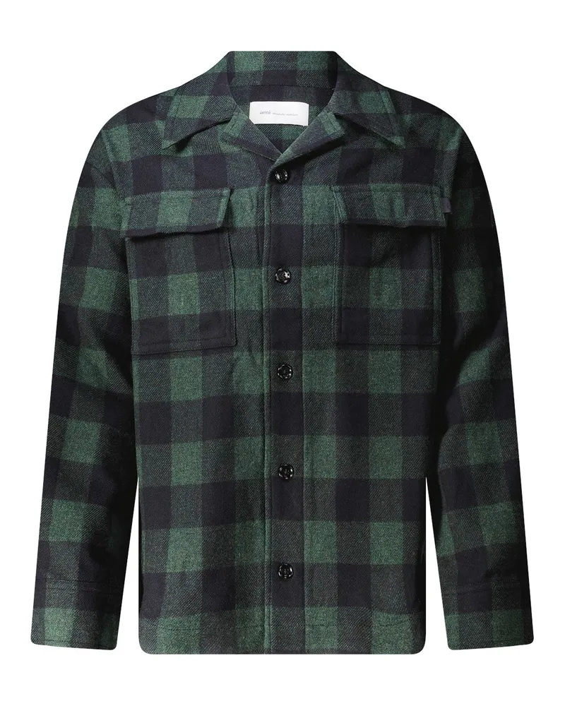 AMI Paris Overshirt aus Wolle Dunkelgrün