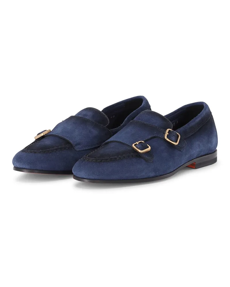 Santoni Doppel-Monks aus Veloursleder Blau