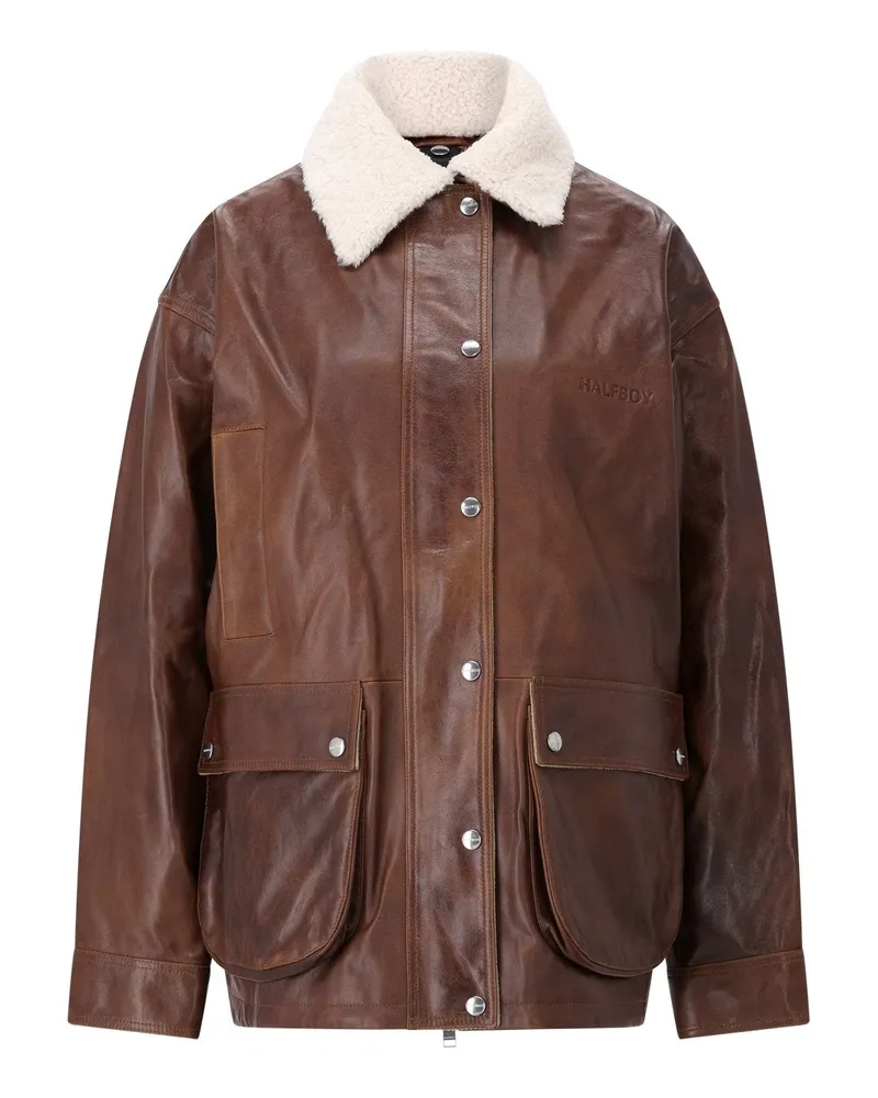 HALFBOY Oversize Lederjacke Braun